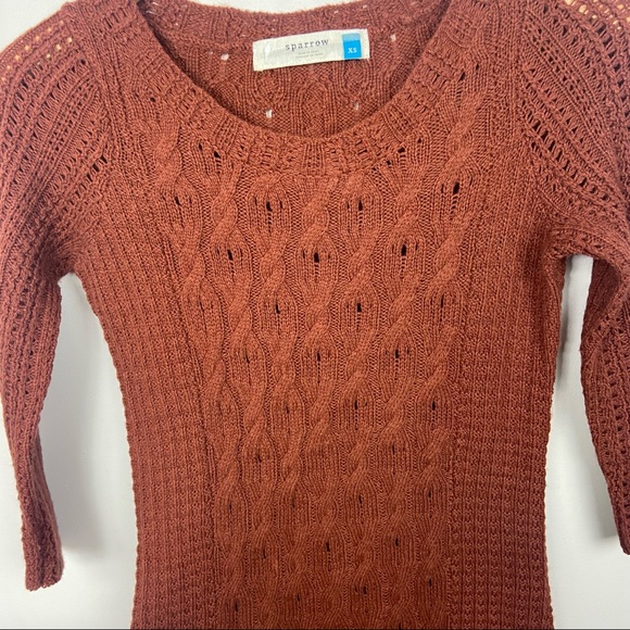 Anthropologie Sparrow Cashmere Cable Knit Midi Sweater Dress Rust Brown Size XS - Picture 7 of 11